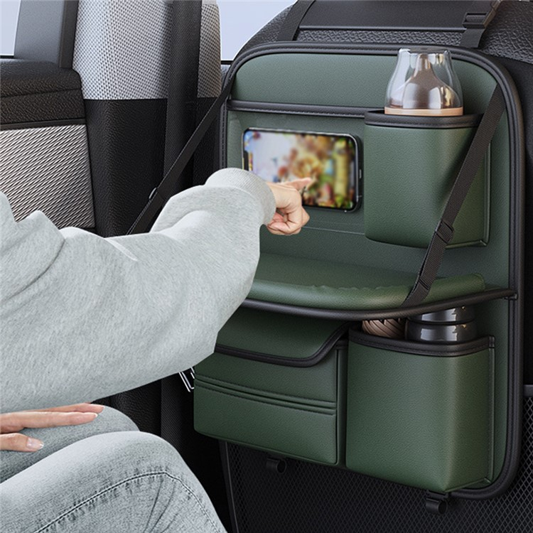 (40x36cm) Auto Leder Sitz Aufbewahrungs Hänge Beutel Organizer Rücksitz Tasche Rücklehnen Schutz mit Klapptisch - Schwarz