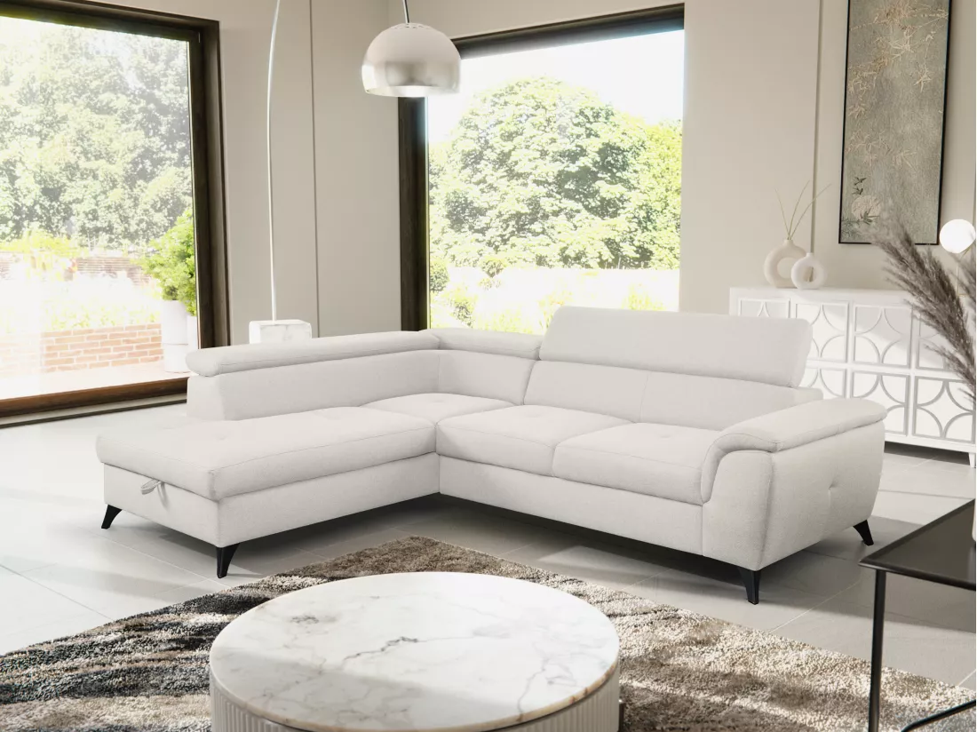 Canapé d'angle convertible gauche en tissu beige BORTIGALI