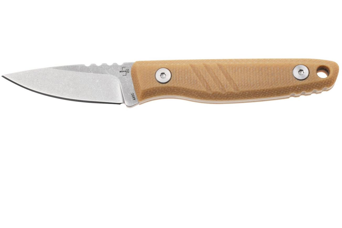 Böker Plus Five Point Nine 02BP0008 Stonewashed 440C, Brown Micarta, vaststaand mes