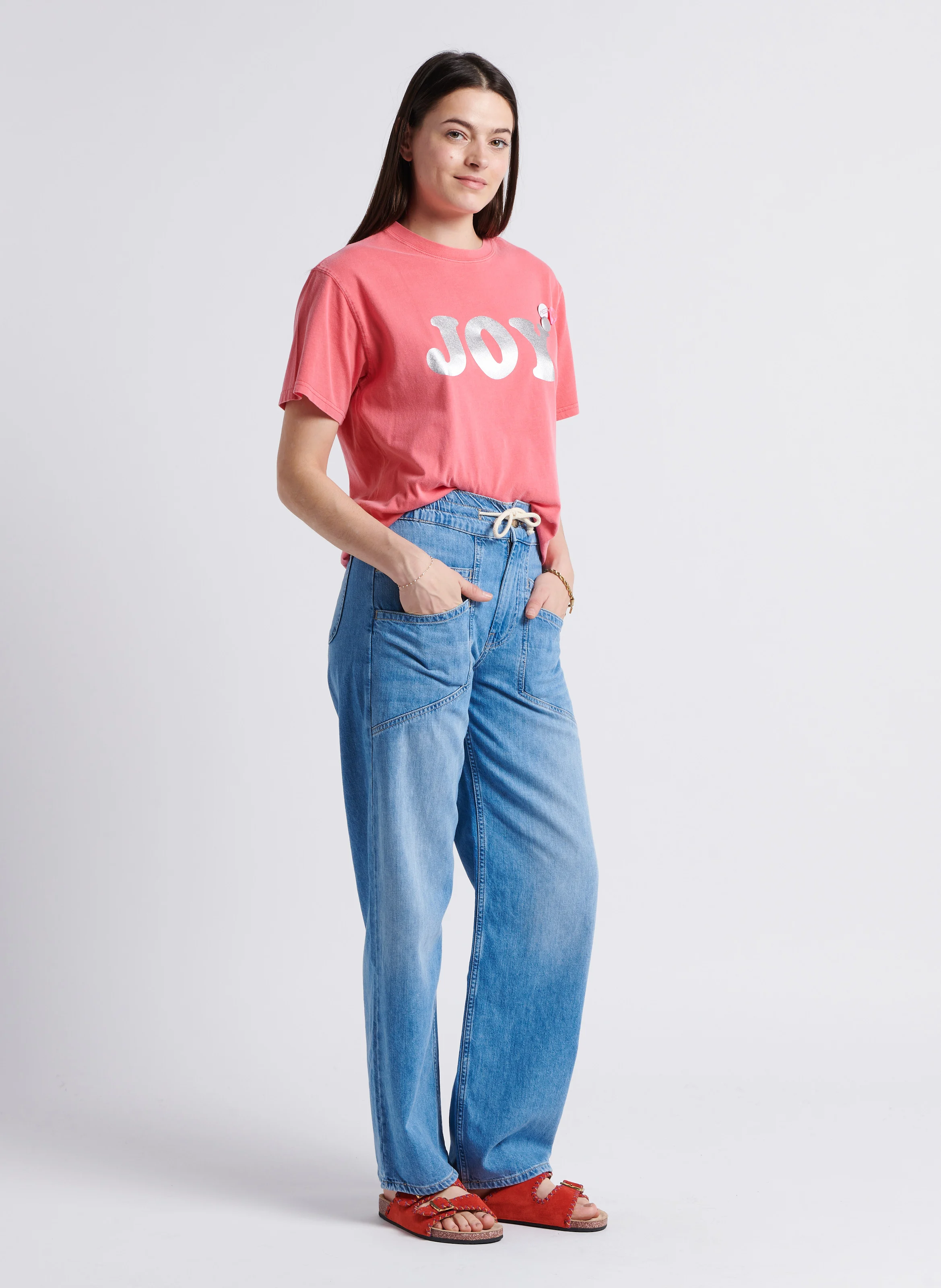 MIMA - Pantalon large taille haute en coton | Bleu
