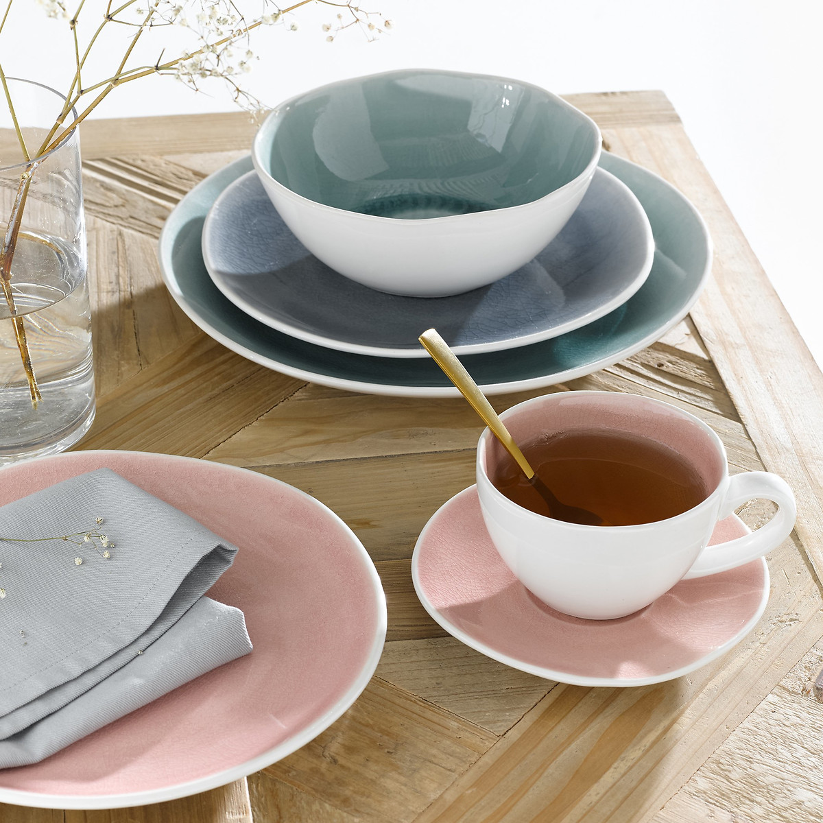 LA REDOUTE INTERIEURS<br>Conjunto de 4 pratos planos com efeito craquelado, Gogain