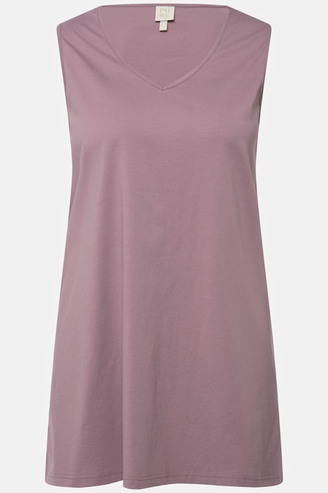 Longtop, Naturfärbung, A-Linie, V-Ausschnitt, ärmellos