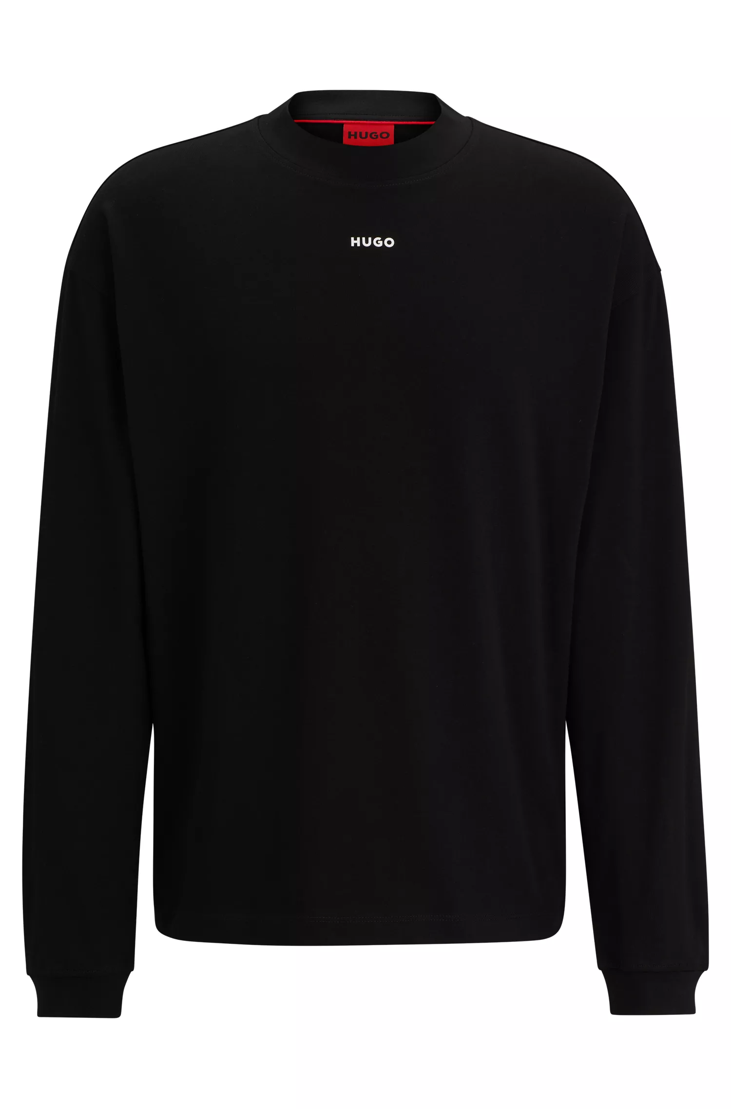 Camiseta HUGO vermelha em malha de algodão com modelagem relaxada e estampa do logo.