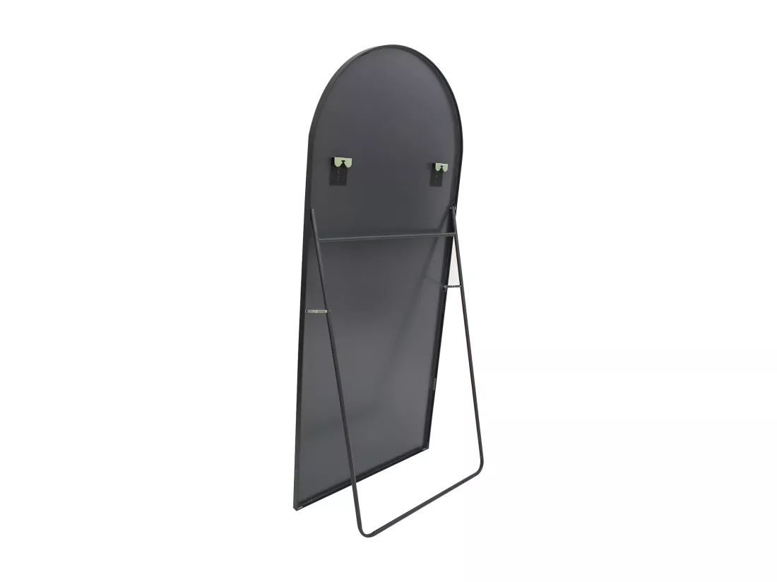 Miroir pleine longueur 180 x 80 cm, sur pied, suspendu ou appuyé, grand miroir de sol avec cadre en alliage d'aluminium noir pour salon ou chambre à coucher, Arc