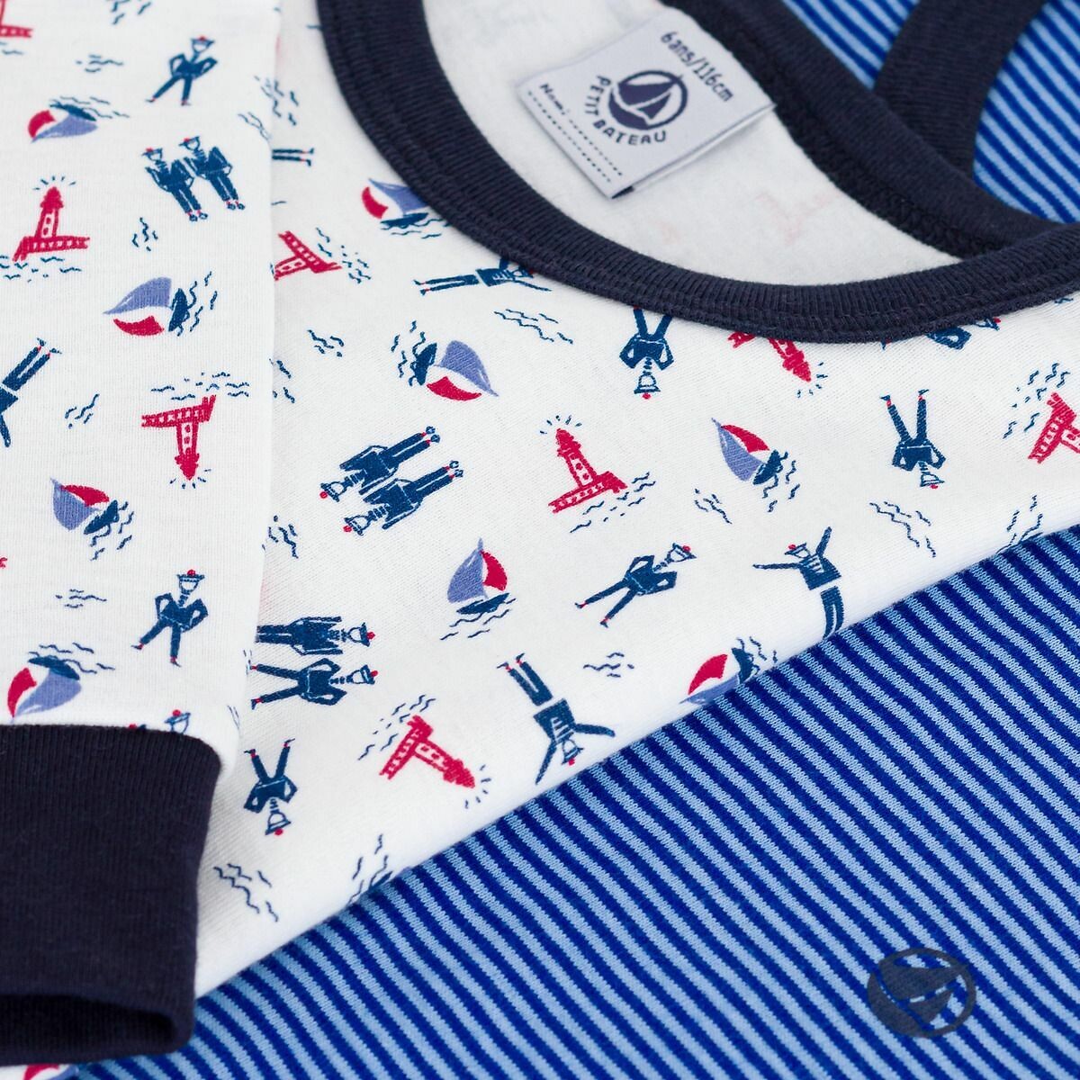 PETIT BATEAU<br>Conjunto de pijamas infantis em algodão estampado e listrado
