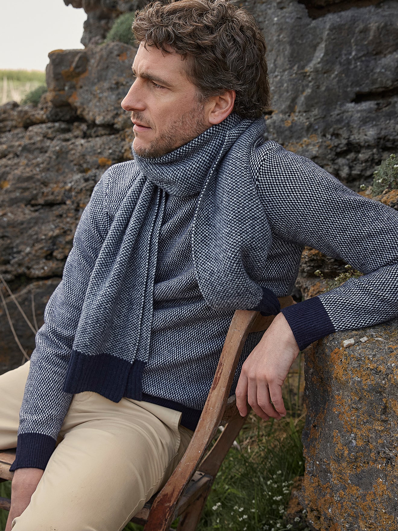 Pull col rond jacquard bicolore homme
