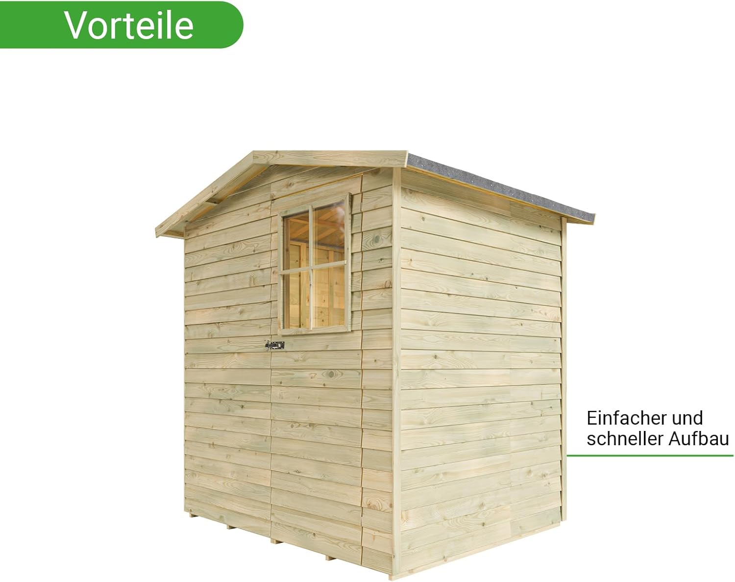 Gerätehaus Dortmund 1 | Gartenhaus | Wandstärke 9 mm | Kesseldruckimprägniert | BxTxH: 180 x 145 x 210 cm | Einzeltür mit Lichtausschnitt | Inkl. Dachpappe + Beschläge