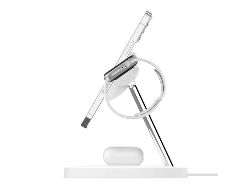 Belkin BoostCharge Pro - Trådløs opladningsstander - med MagSafe   AC-strømadapter - 15 Watt - Fast Charge - hvid - for Apple AirPods; AirPods Pro; iPhone 12, 13; Watch Series 4, Series 5, Series 6, Series 7