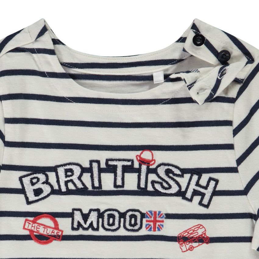 T-shirt manches longues marinière patch brodé pour bébé garçon - Ecru