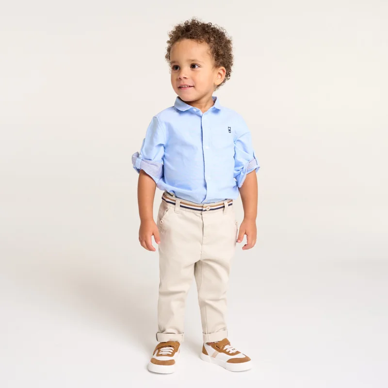 Chemise manches retroussables coton bleu bébé garçon Turquoise