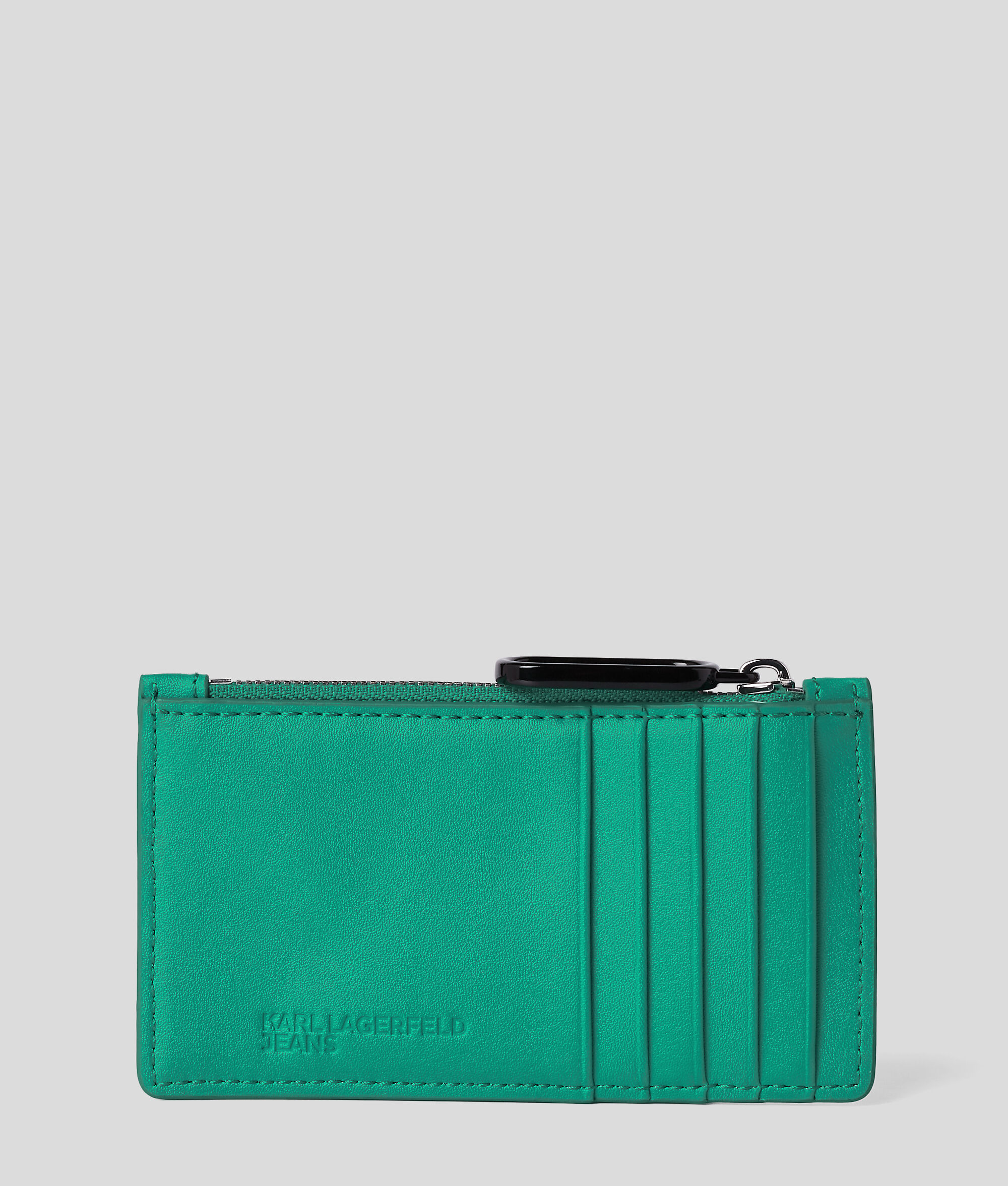 Porte-cartes zippé en cuir avec logo en relief
