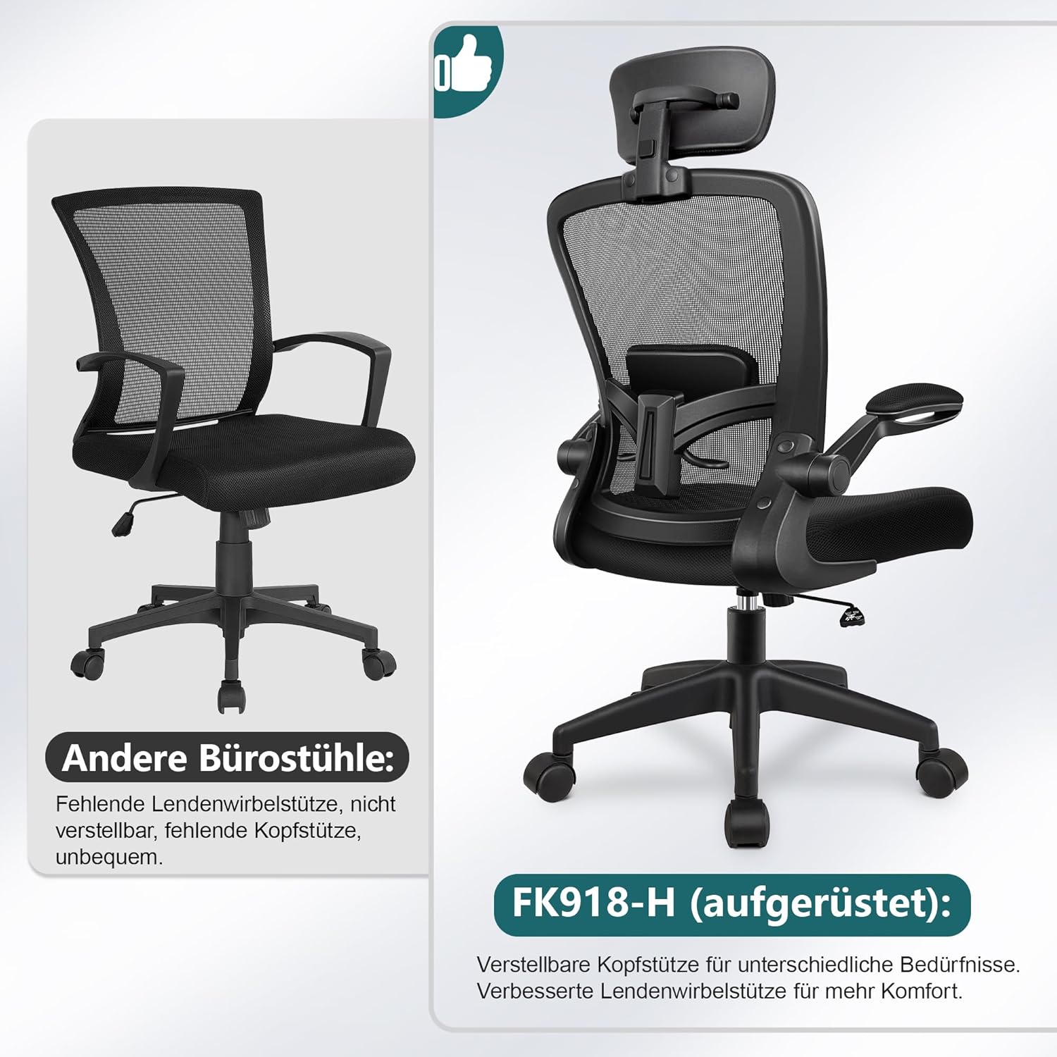 FelixKing Bürostuhl Ergonomischer schreibtischstuhl mit Verstellbarer Kopfstütze, Armlehnen, Lendenwirbelstütze, Hoher Rücken Office Chair, Schreibtischstuhl bis 300LB Belastbar(Schwarz)