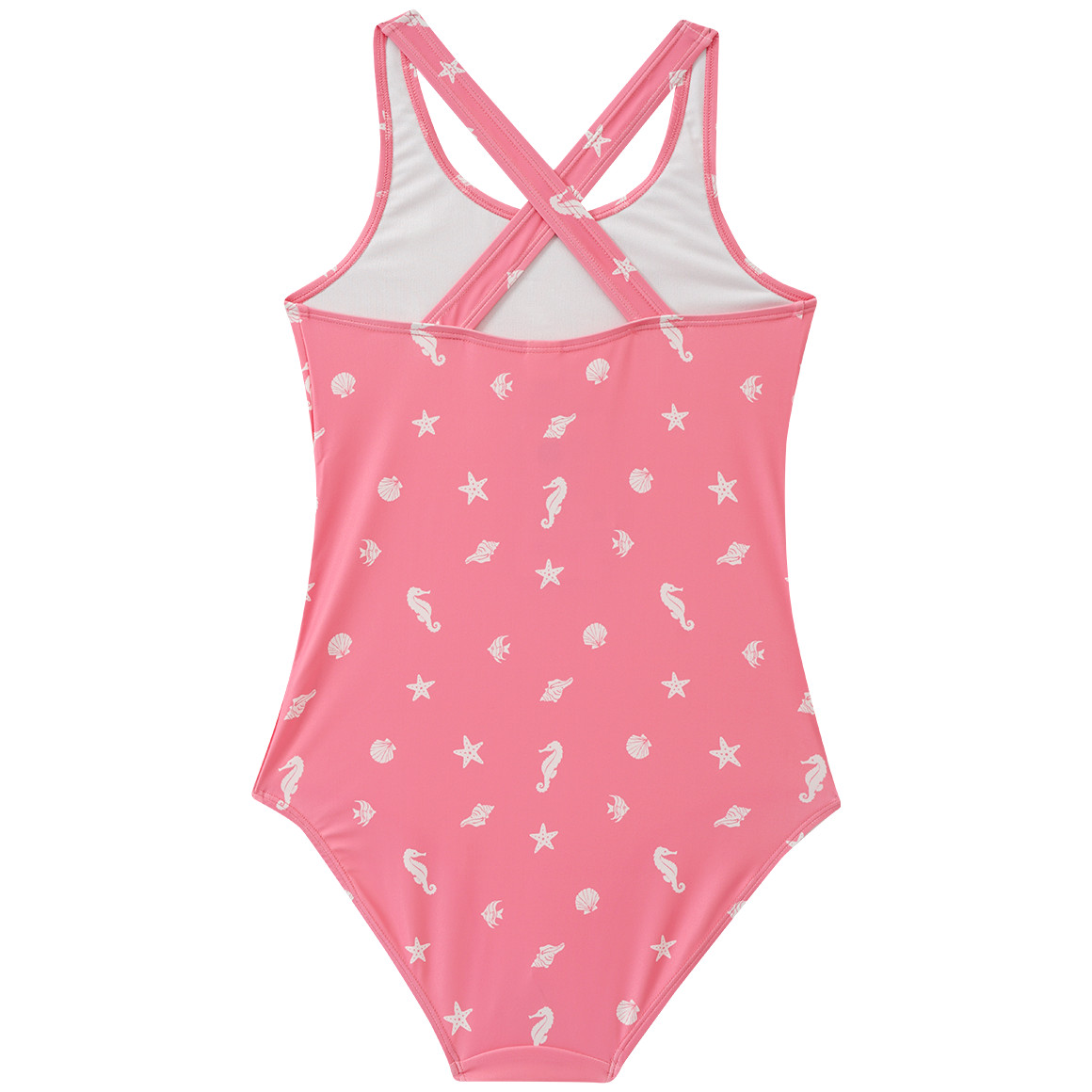 Famy Mädchen Badeanzug mit Meerestier-Allover rosa / weiss