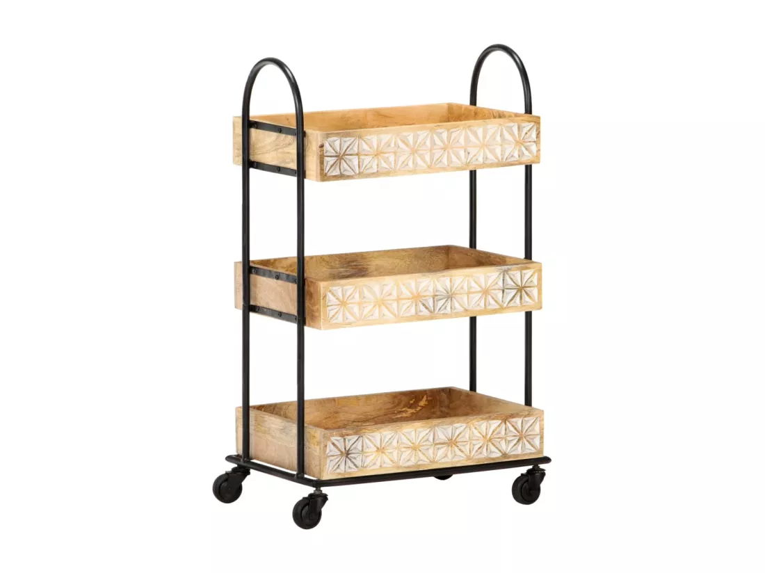 Chariot de cuisine à 3 niveaux 46x30x76 cm Bois de manguier