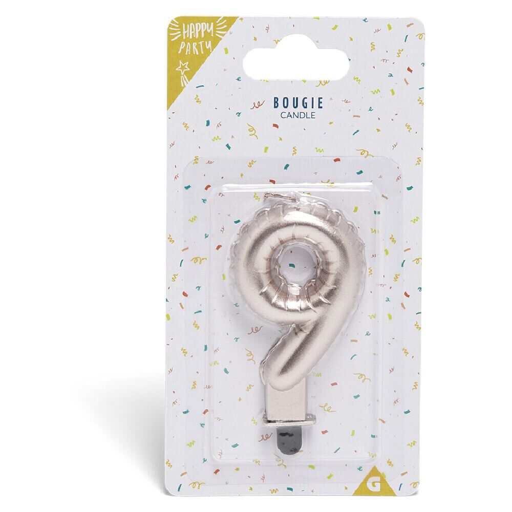 Bougie anniversaire chiffre 9 rose gold