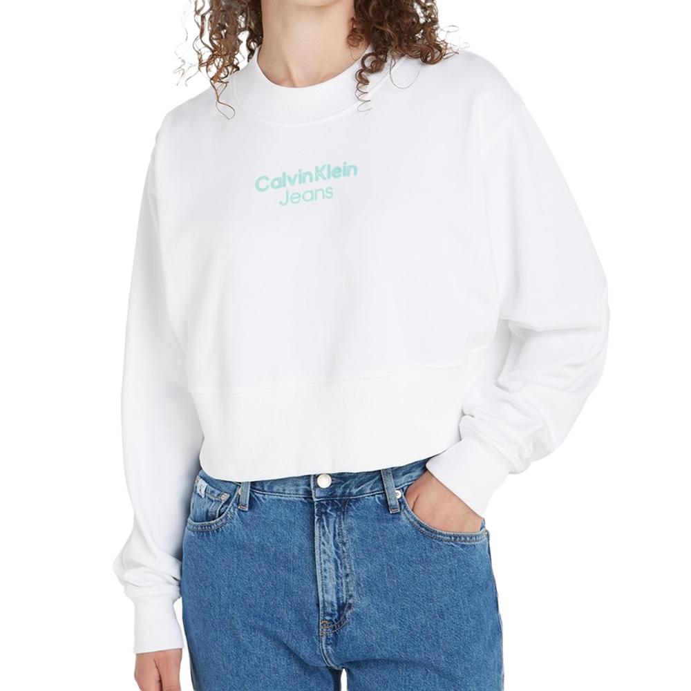 Calvin Klein Jeans Sweat Blanc Femme Calvin Klein Jeans Stacked Institutiona