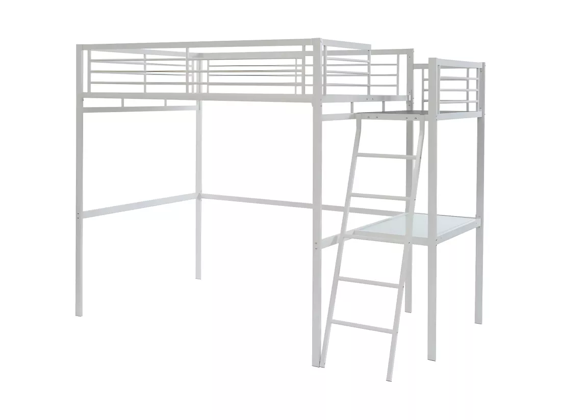 Lit mezzanine CASUAL II - 140 x 190 cm - plateforme bureau - Blanc