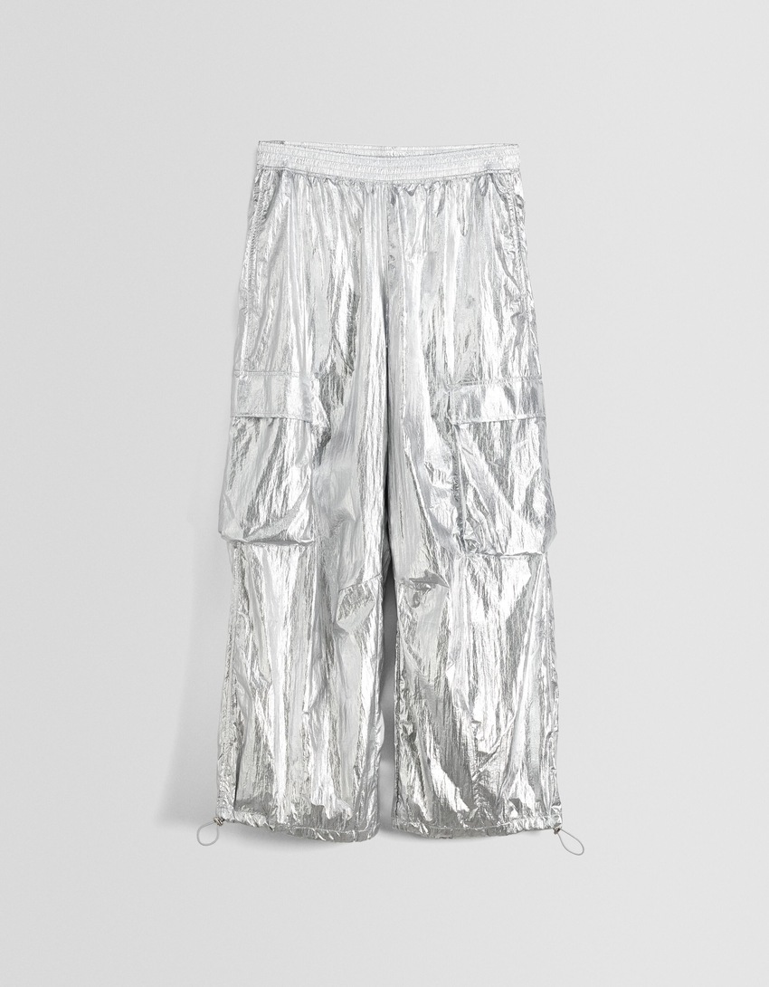 calças de paraquedas em mistura de nylon