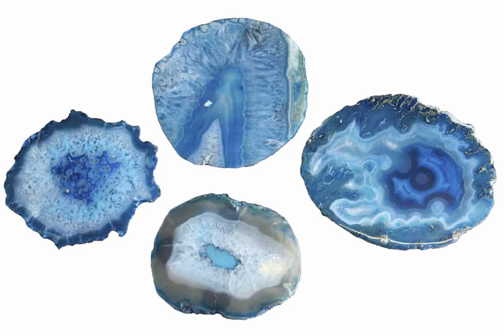 4er Set Untersetzer für Gläser COASTER 10cm blau Edelstein Achat Quarz handmade