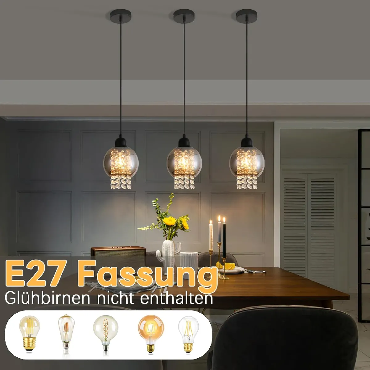 ZMH Suspension Moderne en Verre Noir