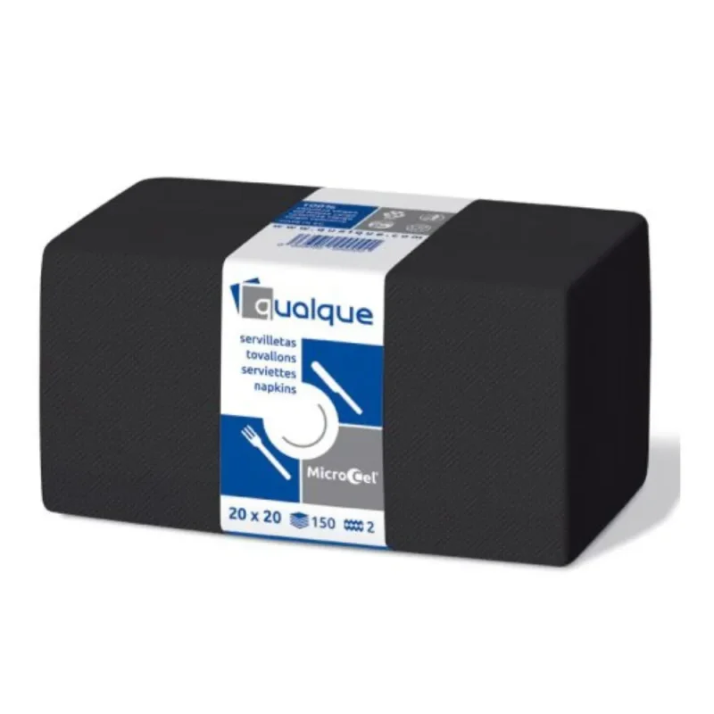 QUALQUE – Serviette de table ouate – 20×20 – Noir– x6000