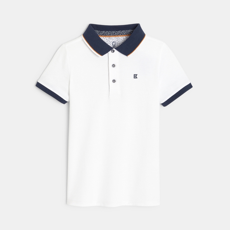 Polo piqué col couleur blanc garçon