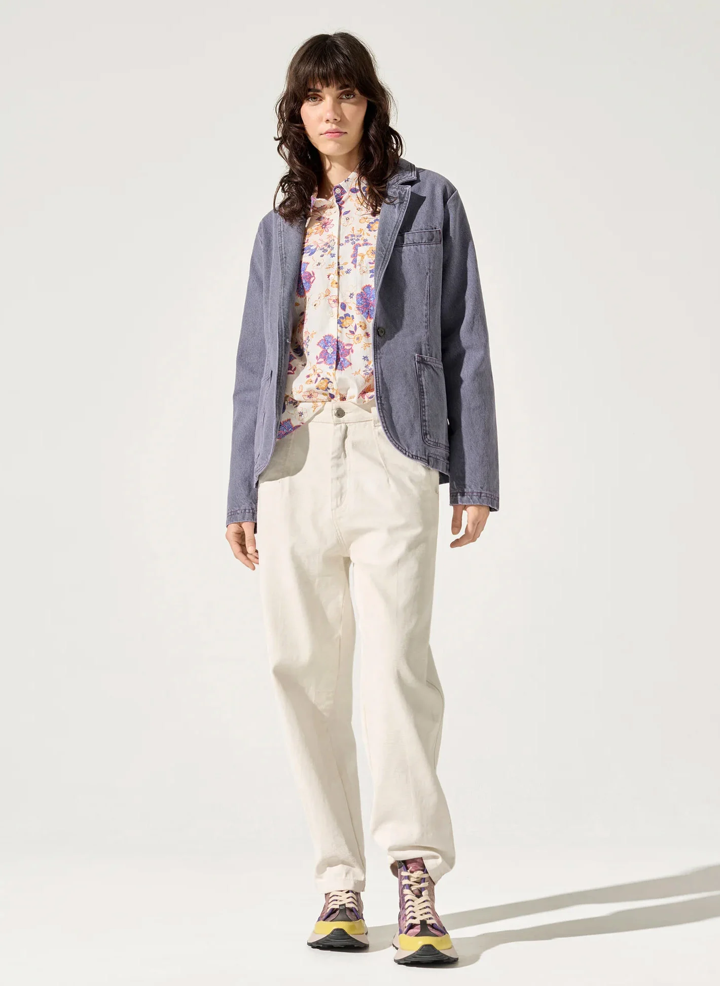 ANDREA - Veste col tailleur en denim en coton | Violet