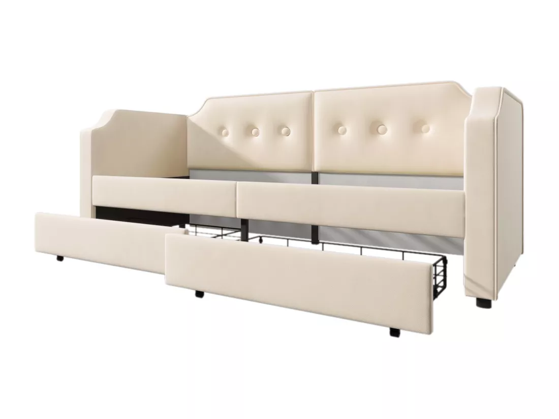 Lit banquette 90x200cm en velours - avec fonction recharge et LED - avec sommier à lattes - Beige
