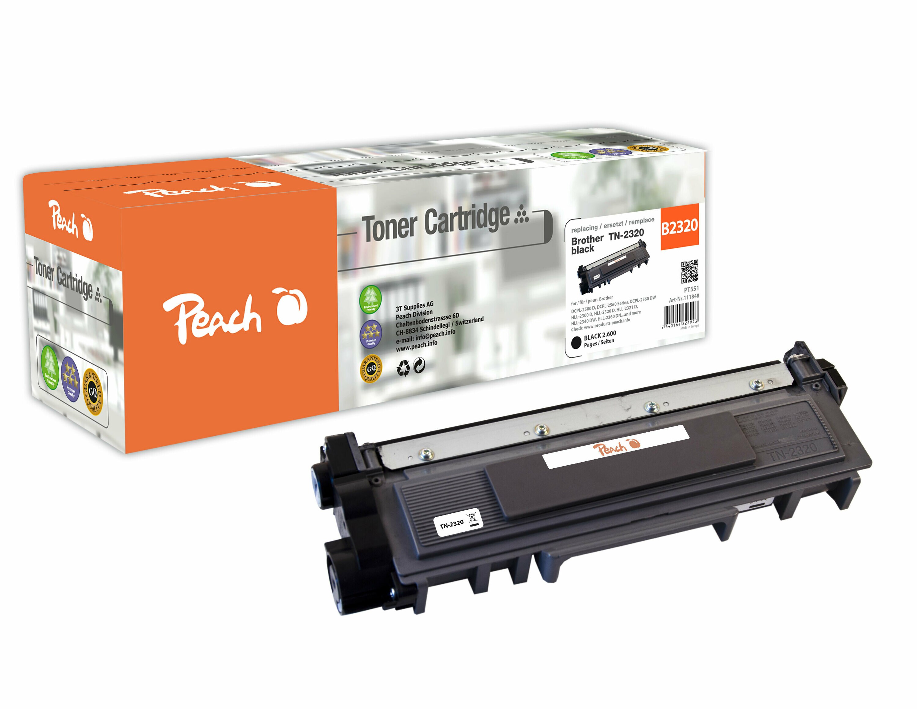 Peach B2320Toner XL bk ersetzt Brother TN-2320 für z.B. Brother DCPL 2500 D, Brother DCPL 2520 DW, Brother DCPL 2540 DN, Brother DCPL 2560 DW (wiederaufbereitet)