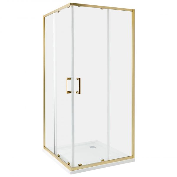 Beliani Cabine de Duche em Vidro Temperado com Estrutura de Alumínio Dourado e Porta Dupla 90 x 90 x 185 cm