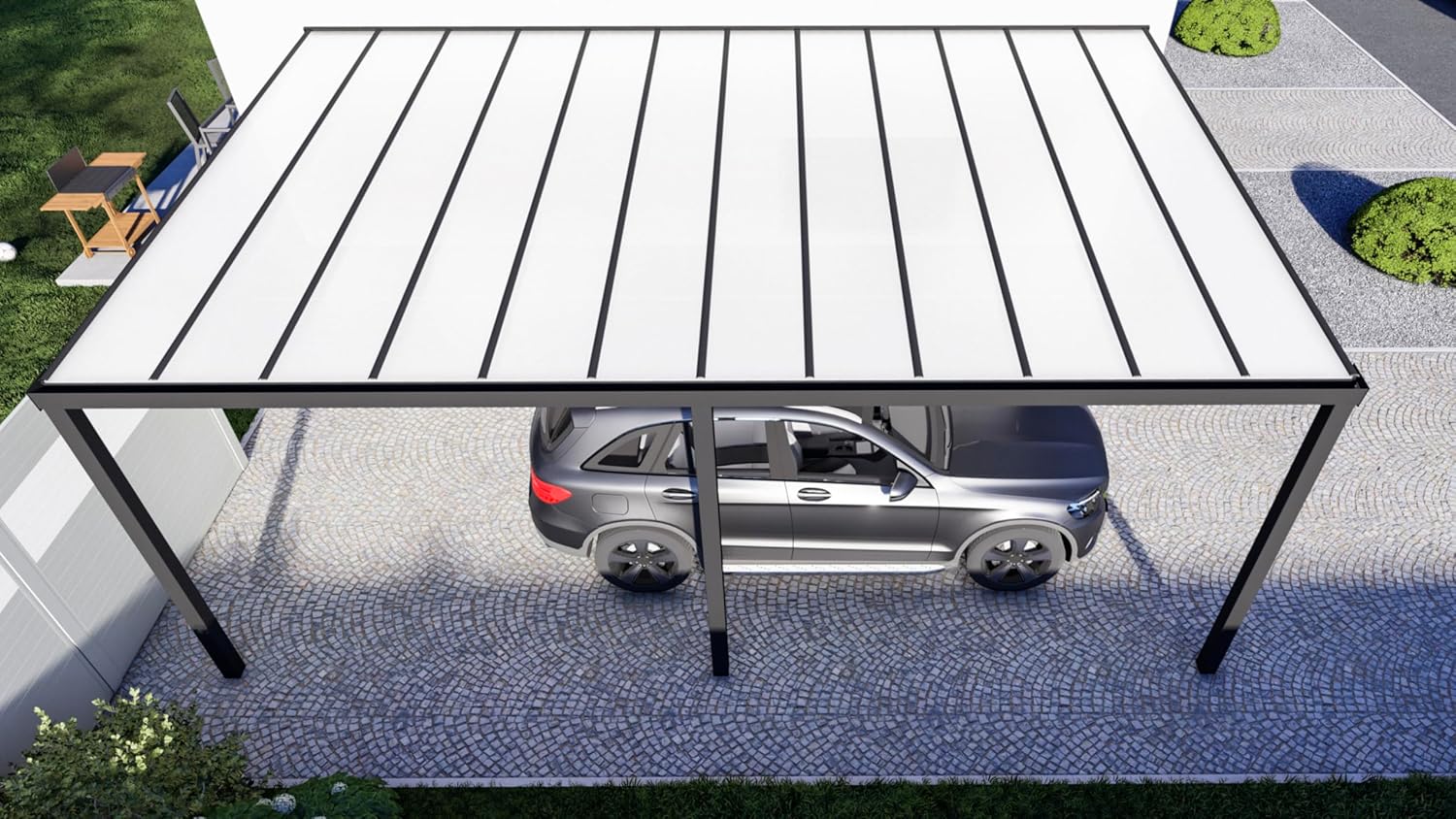 Carport KD Alpha in Anthrazit mit 16mm Klar Polycarbonat in 400x300cm - Überdachung aus Aluminium - Der optimale Schutz für Sie und Ihr Fahrzeug