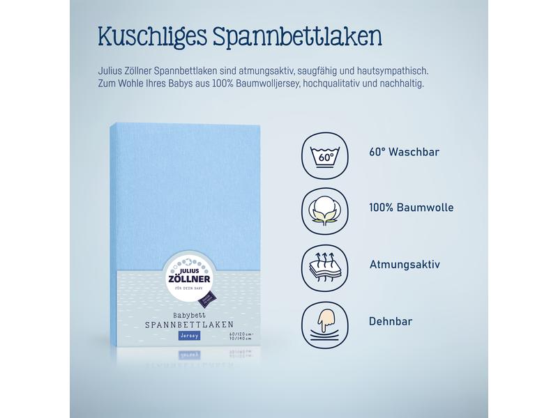 Julius Zöllner Fix-Leintuch Jersey 90 x 40 cm, Hellblau Spannbetttuch aus 100% Baumwolle