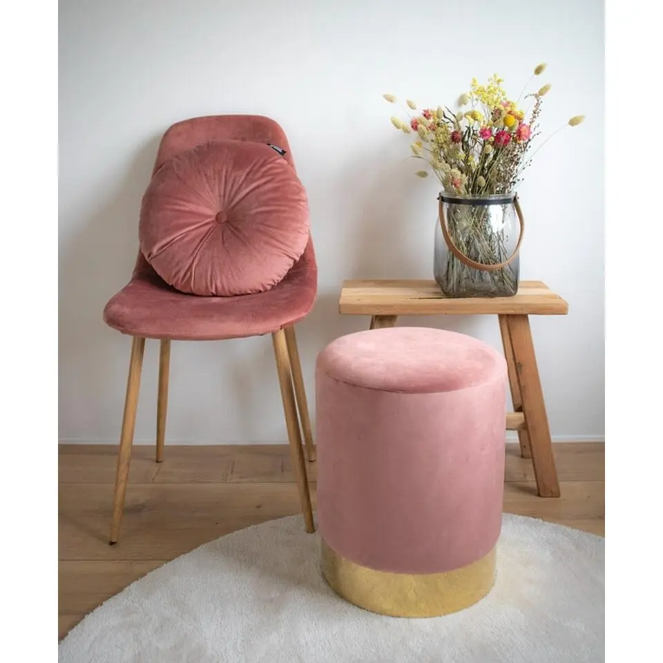 House Nordic Poef Gamby Velvet Roze Ø34x43cm