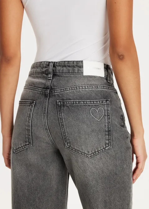 Straight leg jeans met hartjes grijs (GRS)