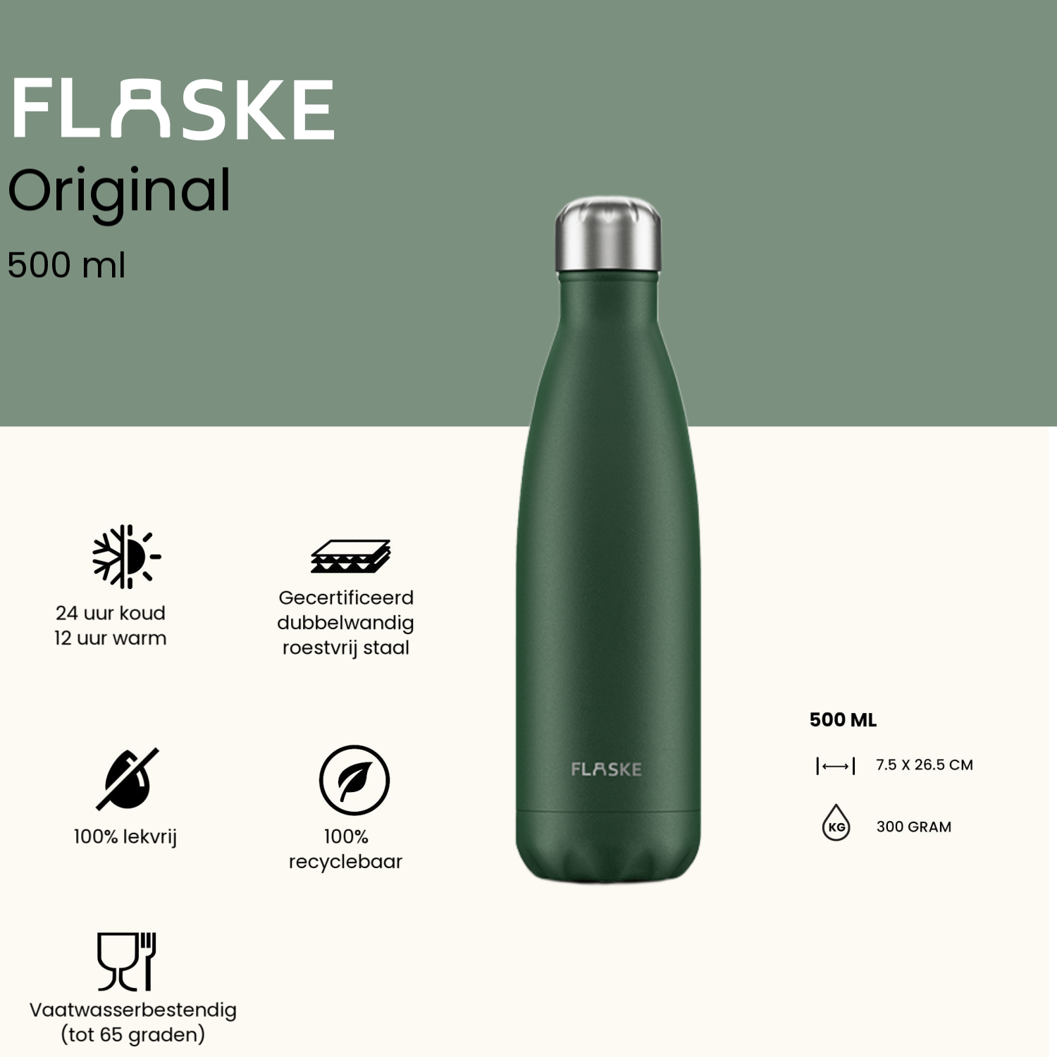 Flaske 500 ml  rvs drinkfles - moss