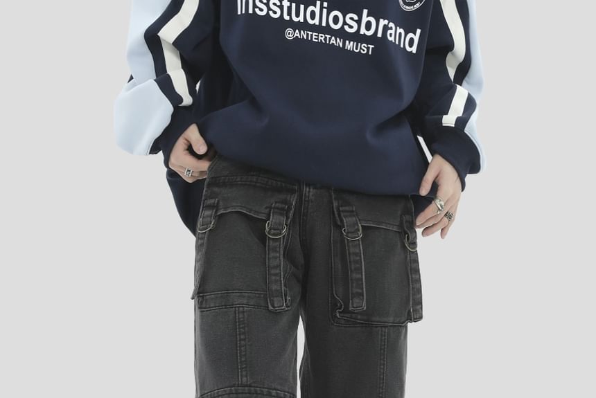 Banash - Mid Rise Washed Buckled Wide Leg Cargo Jeans