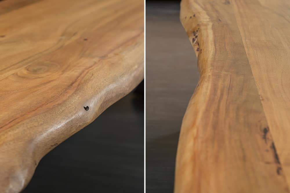 Massive Baumstamm Bank MAMMUT NATURE 160cm Akazienholz 3,5cm dicke Platte