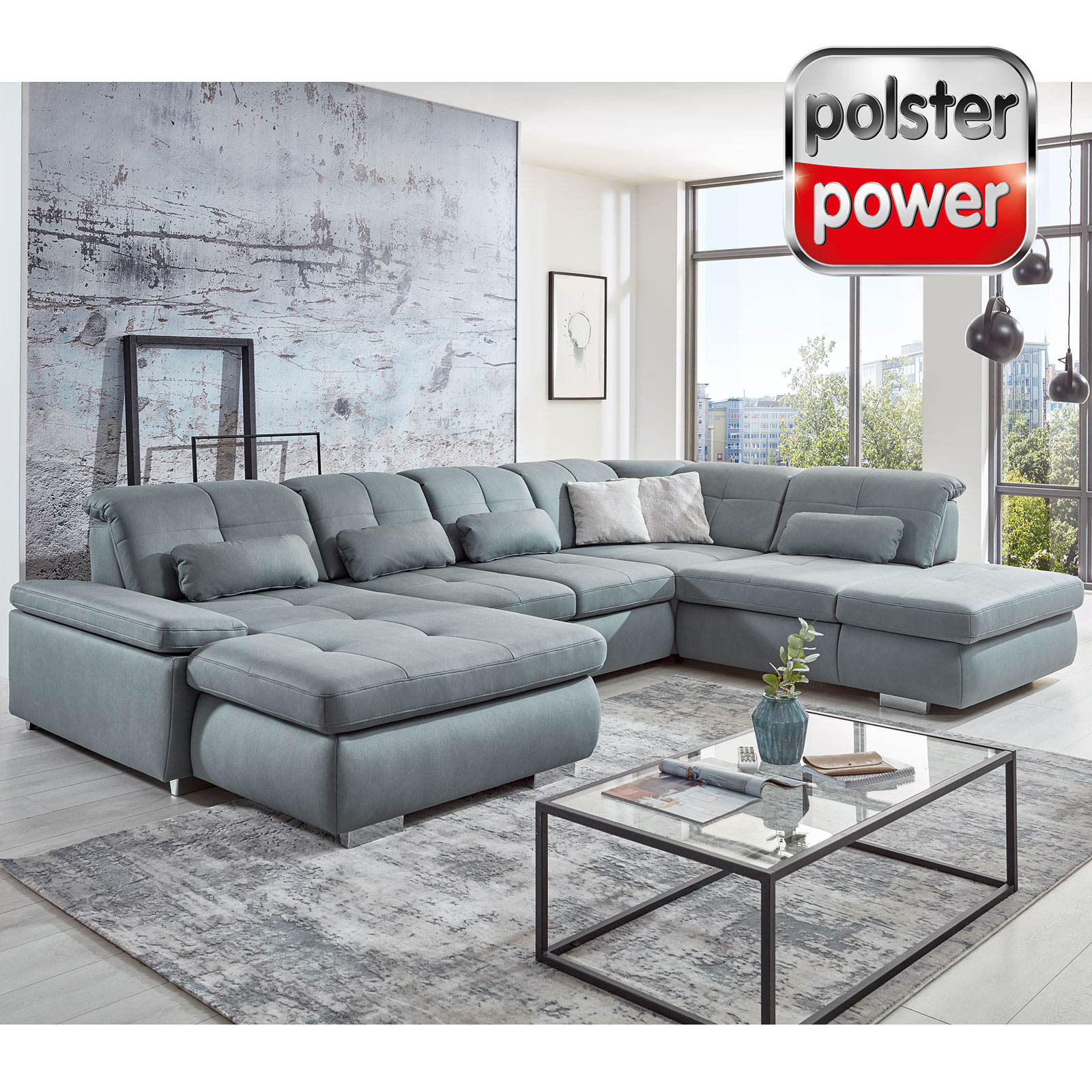 polsterpower Wohnlandschaft - steel - Ottomane links - Basismodell