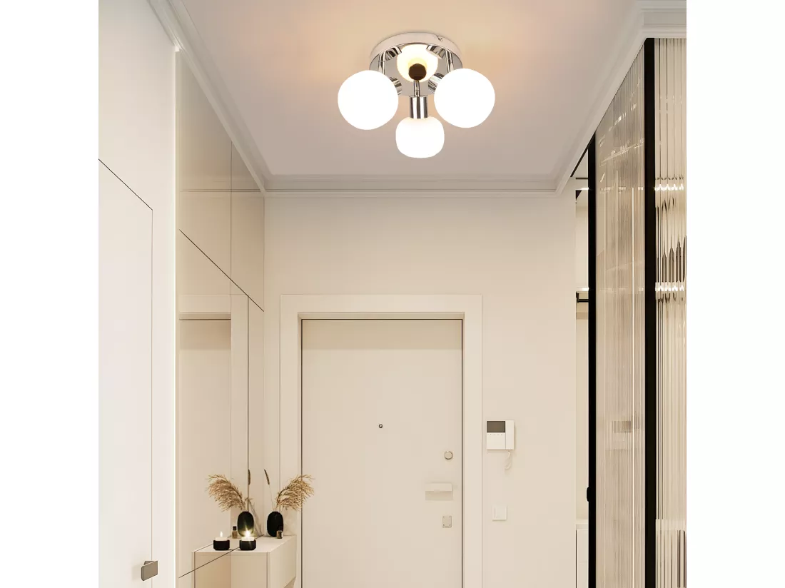 NETTLIFE Spot de plafond blanc E14 3 ampoules abat-jour intérieur en verre spot orientable sans centre lumineux