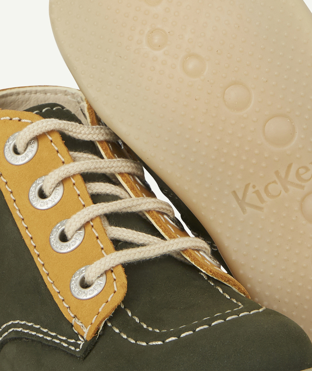 KICKERSBOTTINES BÉBÉ EN CUIR KAKI CAMEL AVEC LACET ET ZIP