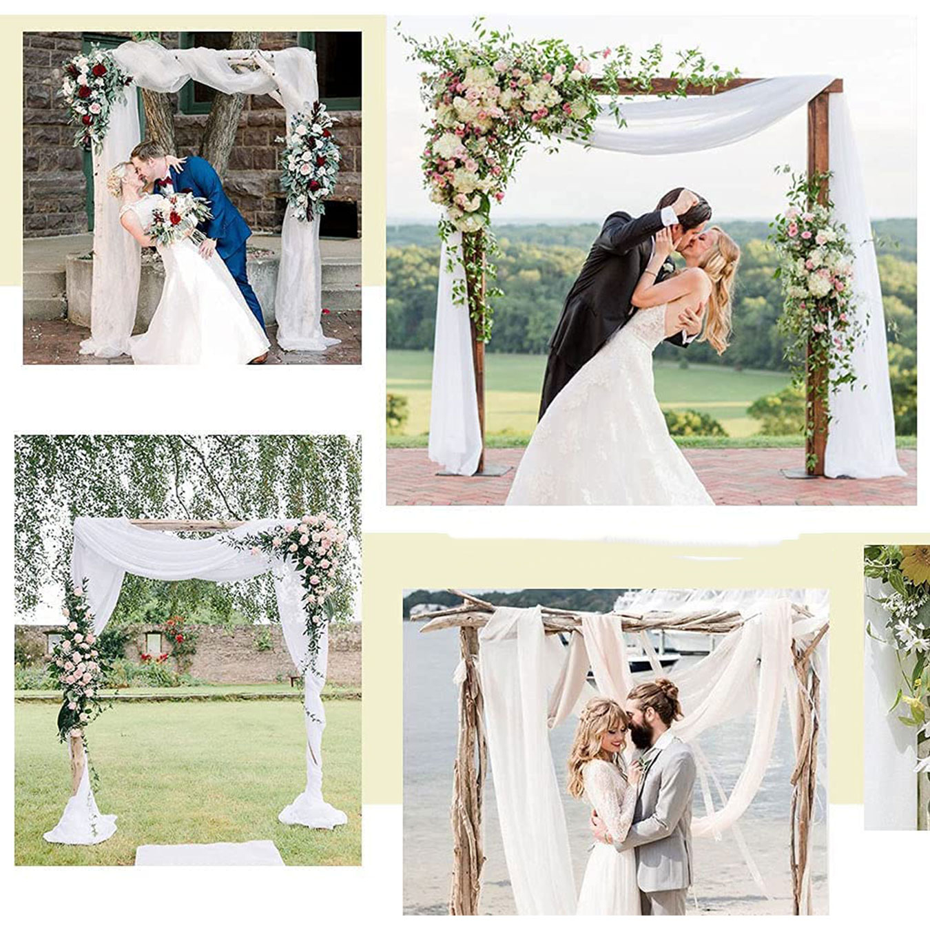 (500x140cm) Polyester Hochzeit Vorhang Drapierstoff für Hochzeitsbogen Freihand Deko Gardine Party Foto Requisite - Weiss