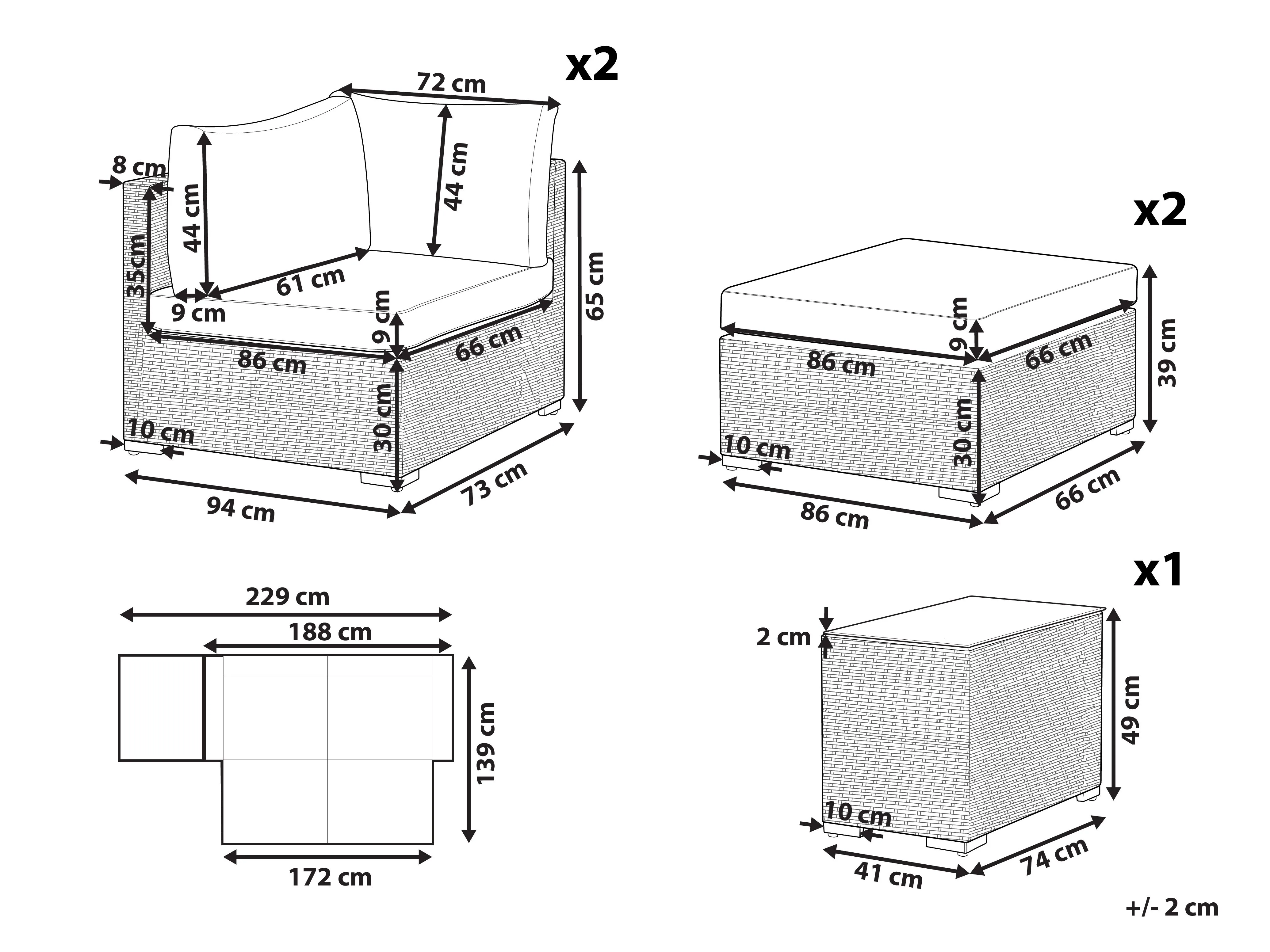 Loungeset met tafel 2-zits NOTO modulair PE rotan Lichtbruin