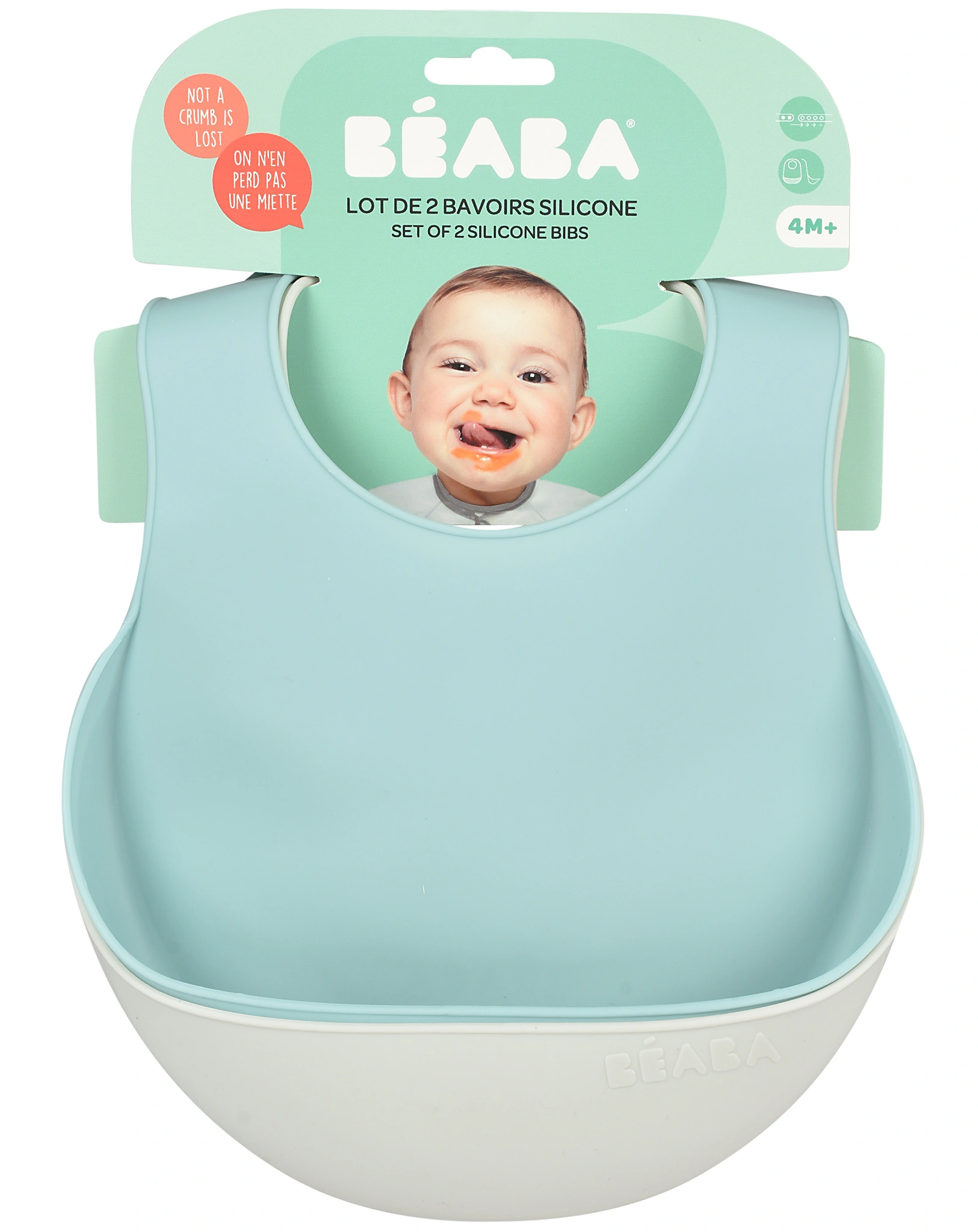 Silikon-Lätzchen LITTLE CRUMP mit Auffangschale 2er-Set in blue/grey/rose