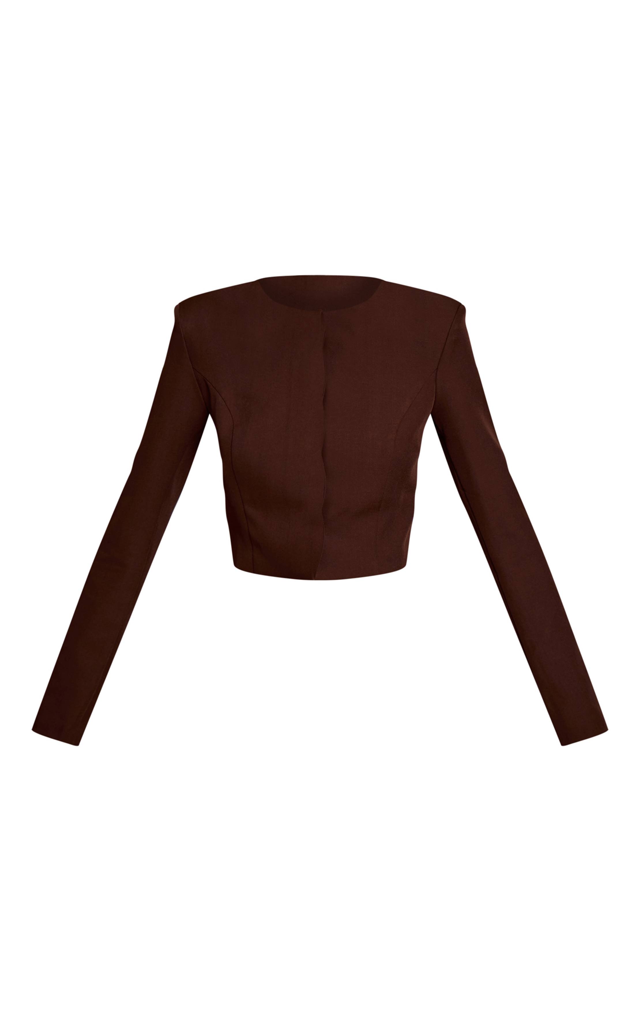 Marron Foncé Blazer Court Ajusté En Tissu Tissé Ensemble Coordonné