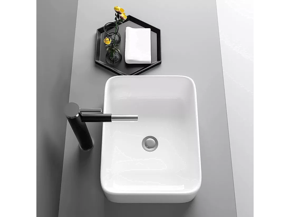 Lavabo Rectangulaire Moderne en Céramique, Évier de Salle de Bain, Bac à Laver Blanc, 400x300x135mm
