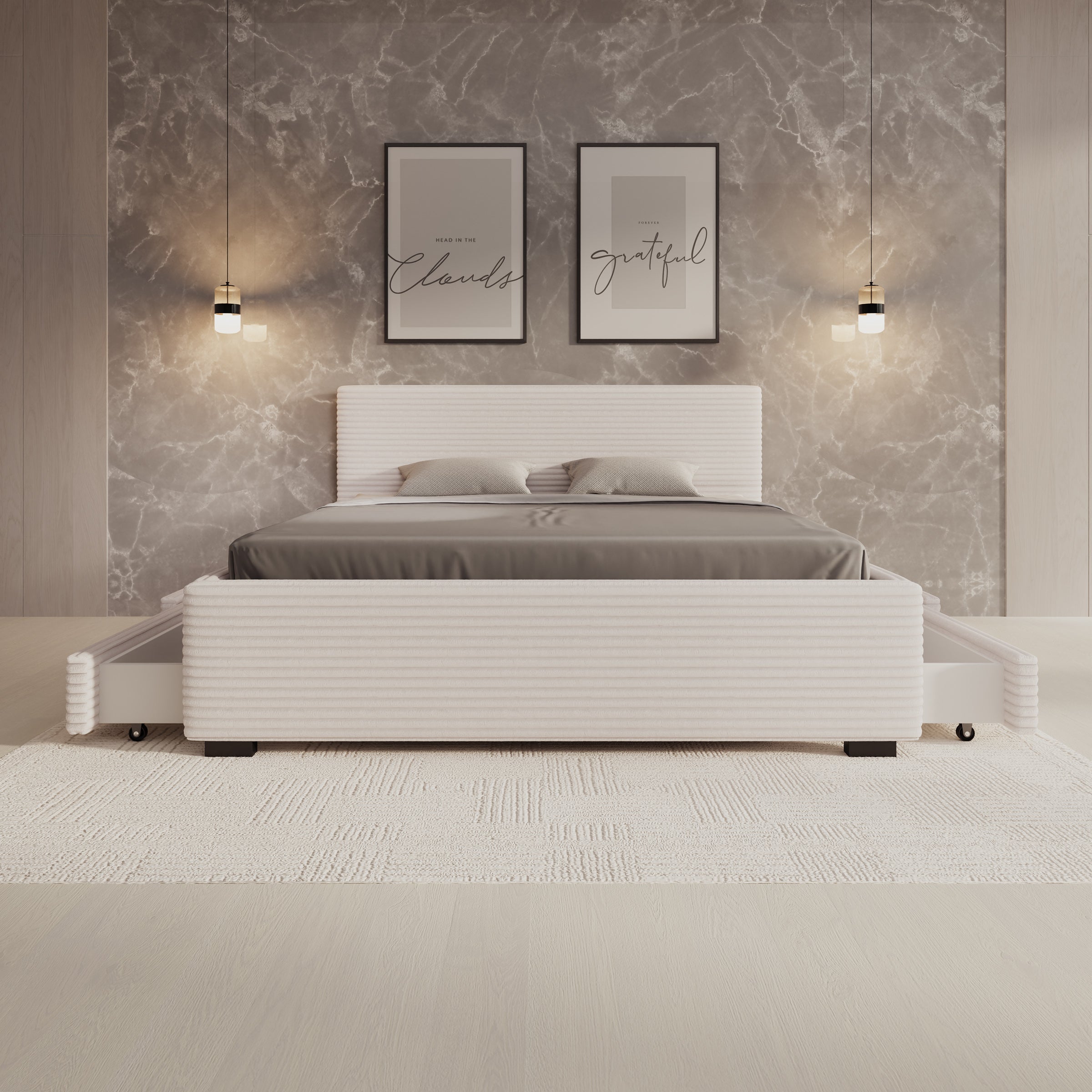 Loox - Tweepersoonsbed - Beige ribstof - 160x200 cm