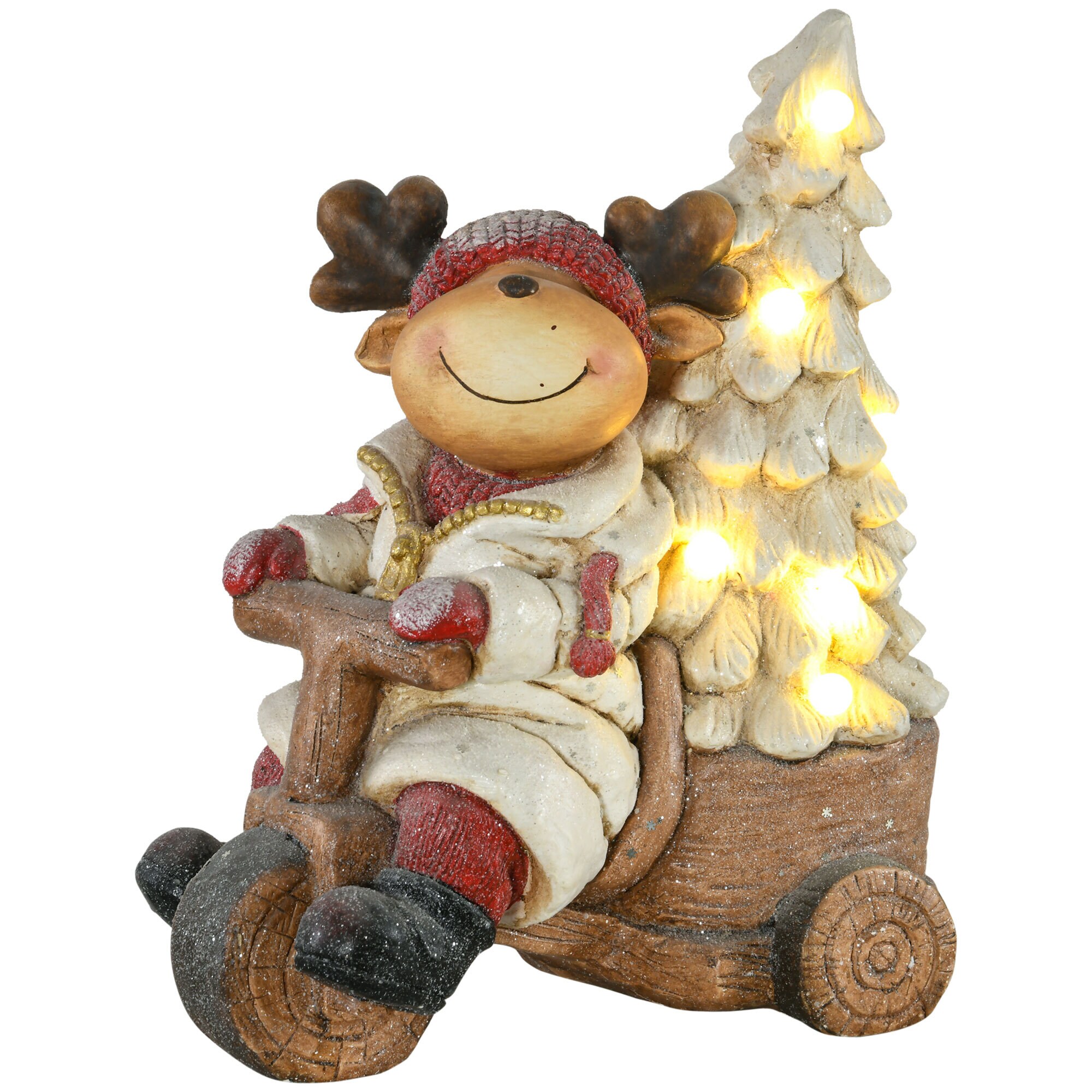 HOMCOM Weihnachtsfigur Rentier auf Dreirad mit LED-Licht bunt 36L x 21B x 44H cm