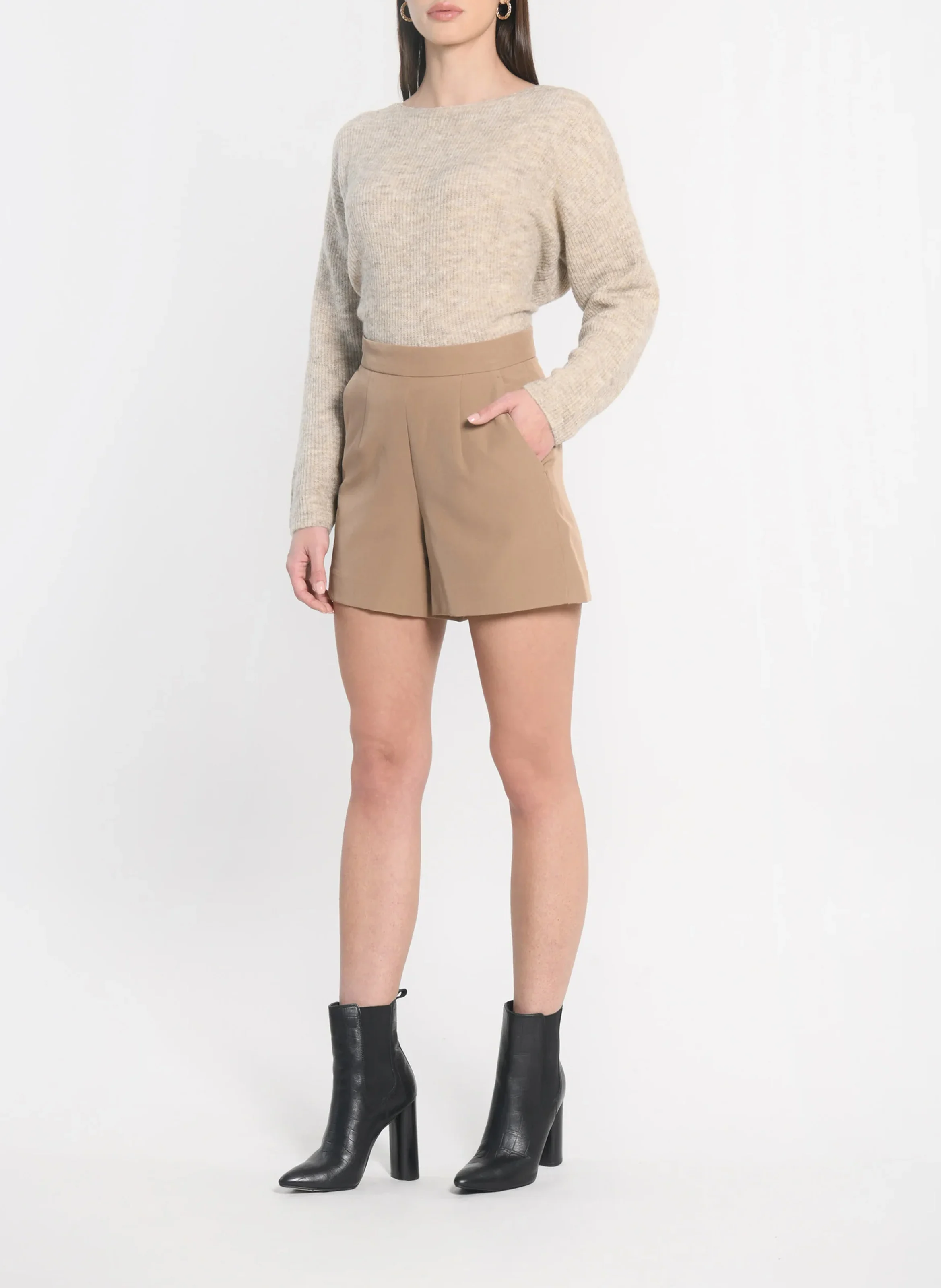 MATHILDA - Short droit taille haute| Marron