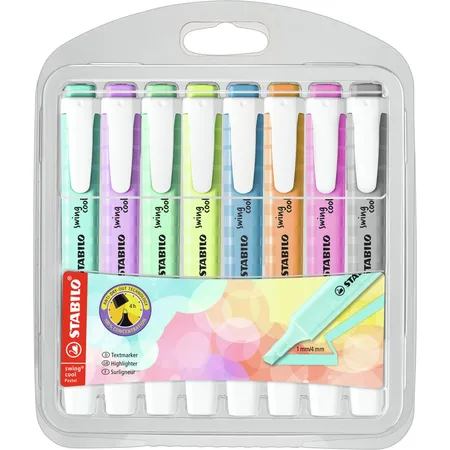 Textmarker - STABILO swing cool Pastel - 8er Pack - mit 8 verschiedenen Farben