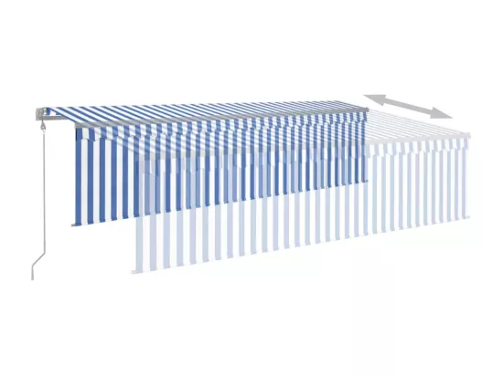 Auvent rétractable automatique avec store 5x3 m Bleu et blanc